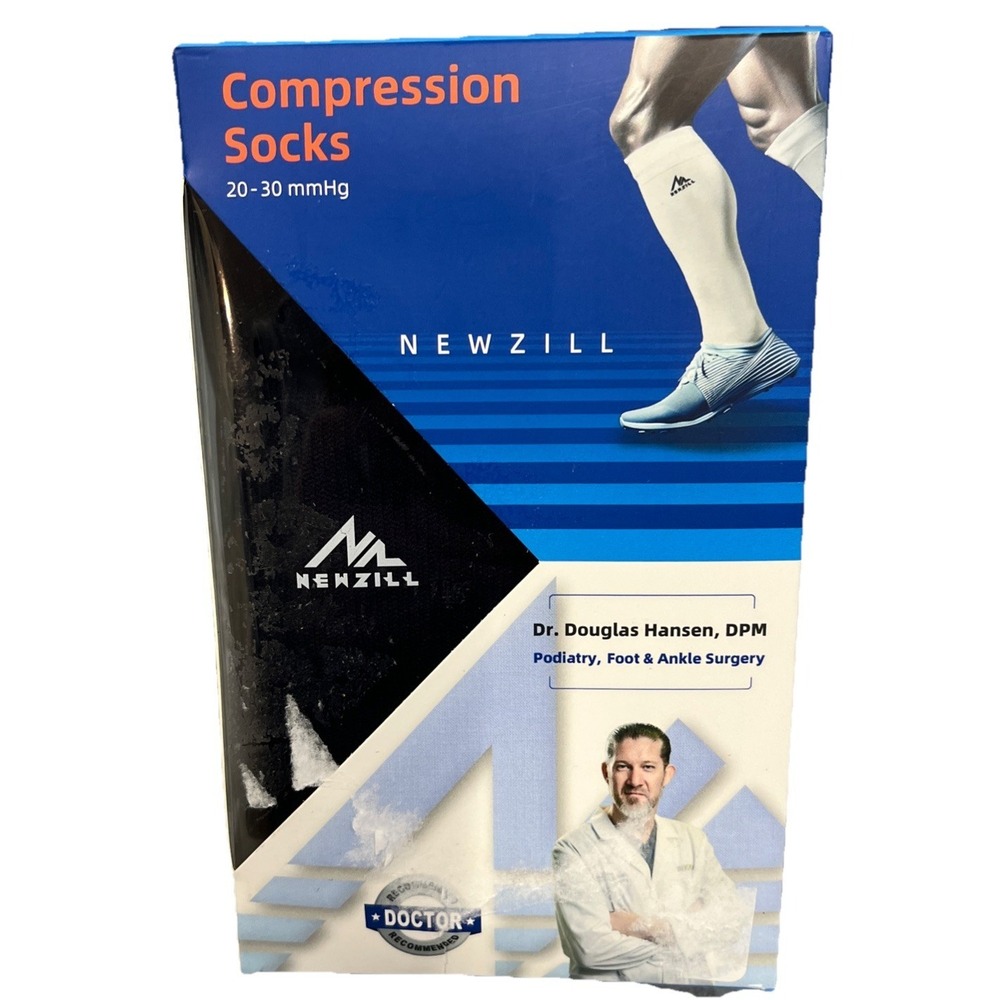 Solid Black Unisex Newzill Compression Socks 20-30 mmHg 2 Pair S/M